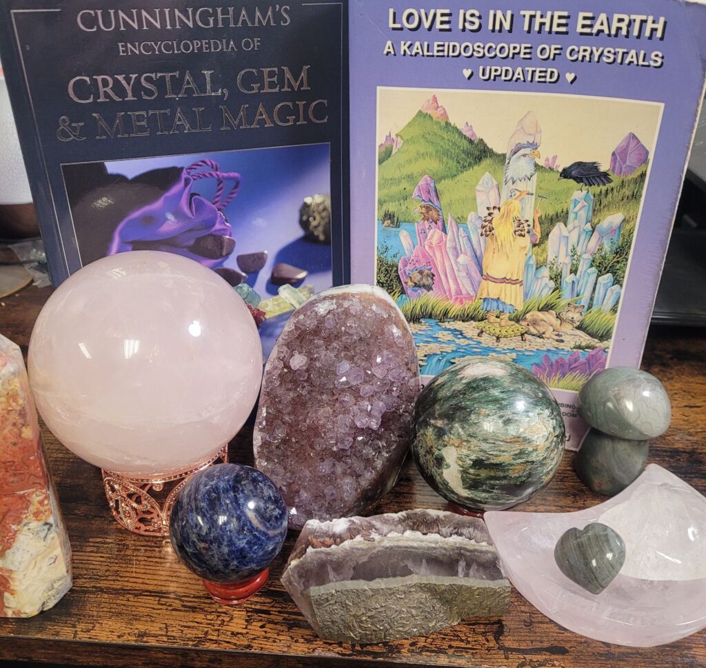 gemstone-display-with-crystal-guidebooks